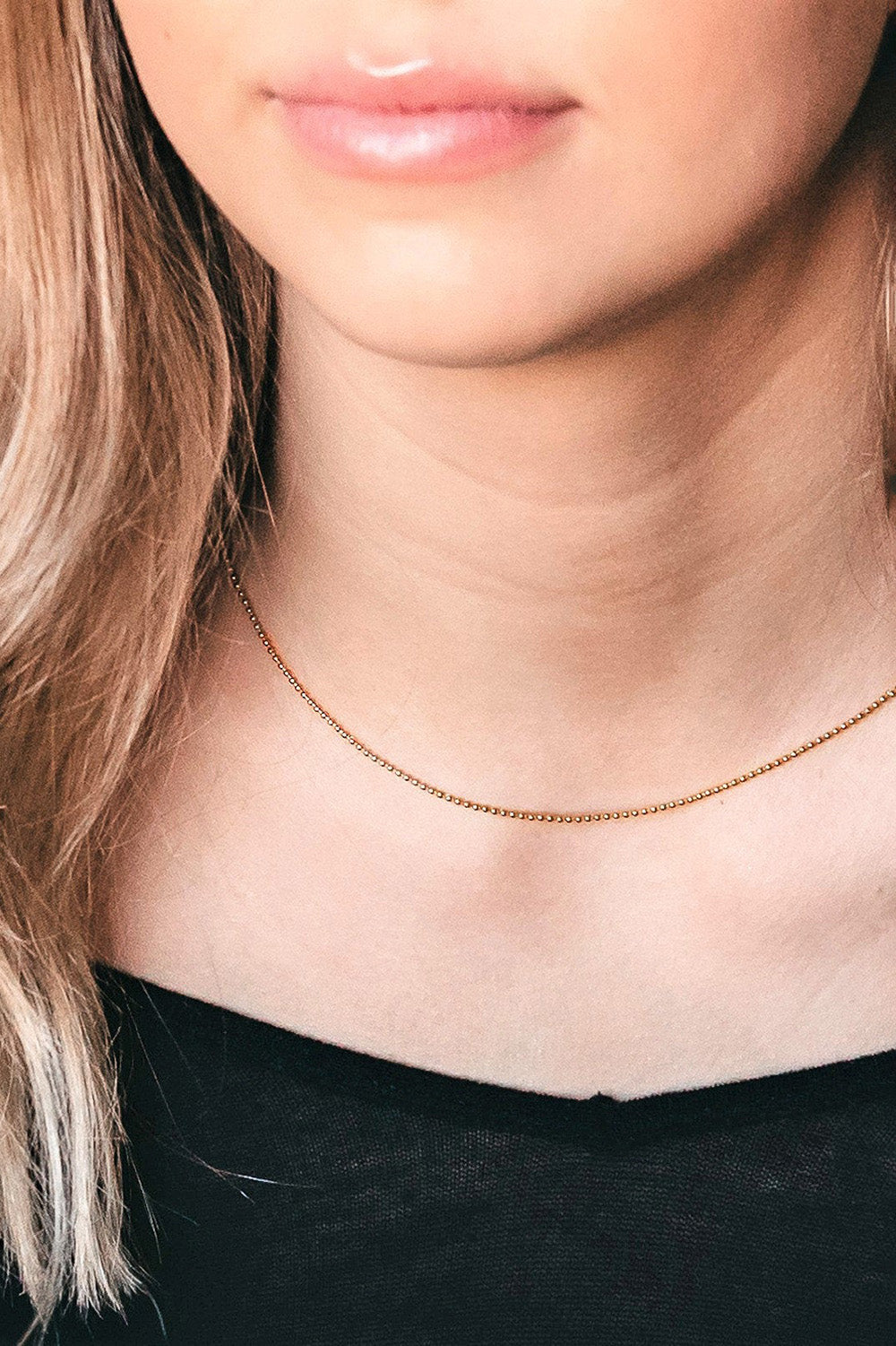 Dainty Gold Bead Chain Necklace