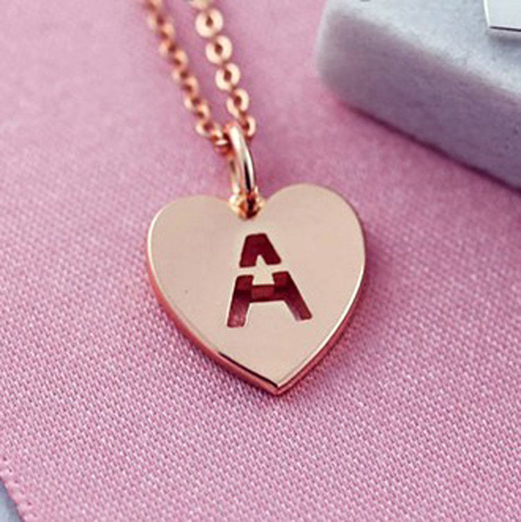 Initial Heart Disk Necklace, Gold Personalized Letter Pendant Necklace, Rose Gold Delicate Heart Letter Necklace, Family Tree - Anya Collection