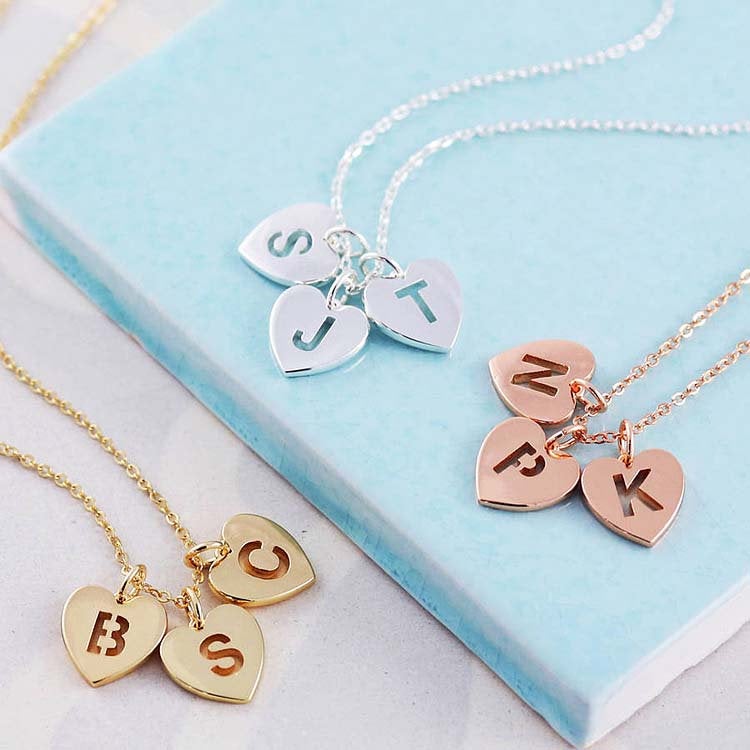 Initial Heart Disk Necklace, Gold Personalized Letter Pendant Necklace, Rose Gold Delicate Heart Letter Necklace, Family Tree - Anya Collection