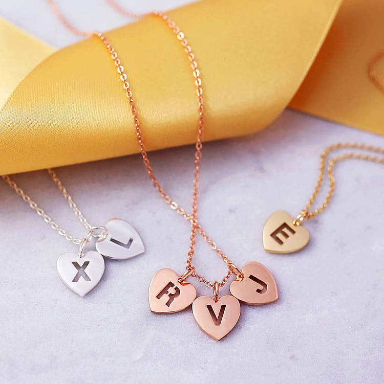 Initial Heart Disk Necklace, Gold Personalized Letter Pendant Necklace, Rose Gold Delicate Heart Letter Necklace, Family Tree - Anya Collection
