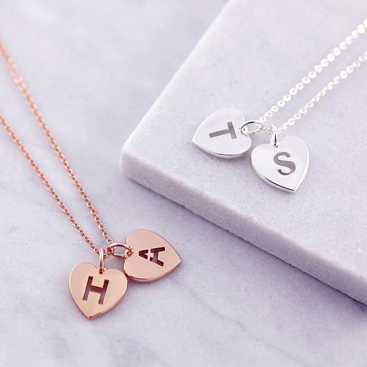 Initial Heart Disk Necklace, Gold Personalized Letter Pendant Necklace, Rose Gold Delicate Heart Letter Necklace, Family Tree - Anya Collection