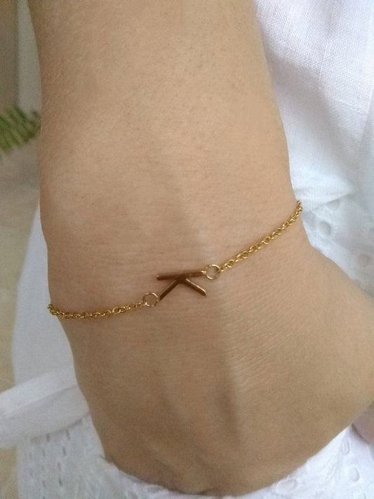 Sideways Initial Gold Bracelet Delicate and Dainty Personalized Tiny Letter Bracelet Gold Letter Graduation Birthday gift, Bridesmaid Gift - Anya Collection