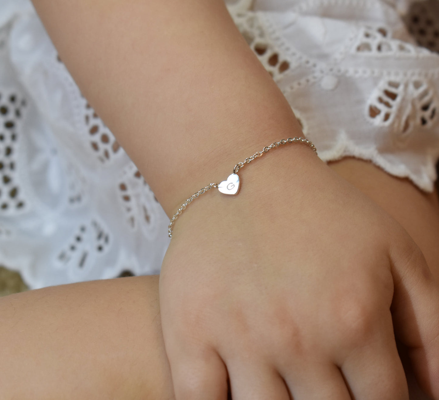 Children's Initial,  Initial Heart Bracelet Letter Name Bracelet, Personalized Flower Girl Gift, Baby Girl Jewelry Gift,  Little Girl Name - Anya Collection