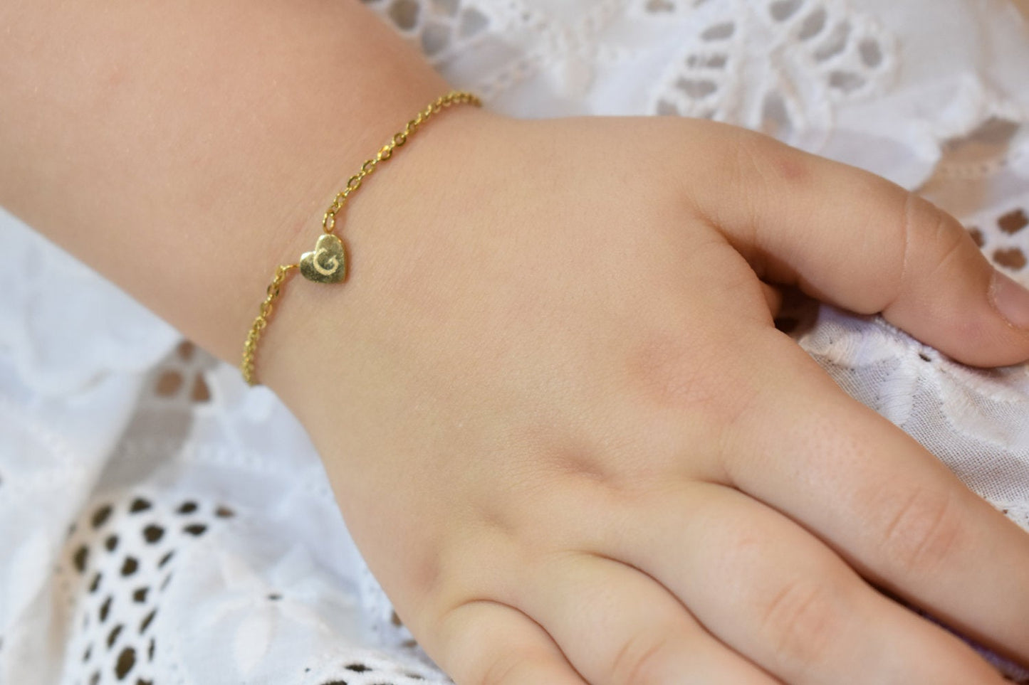 Children's Initial,  Initial Heart Bracelet Letter Name Bracelet, Personalized Flower Girl Gift, Baby Girl Jewelry Gift,  Little Girl Name - Anya Collection