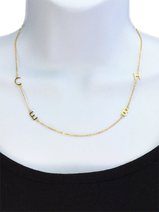 Sideways Four Initial Necklace, Gold Delicate off center initial necklace, tiny letter Personalized necklace, Minimalist, Gift For Her - Anya Collection