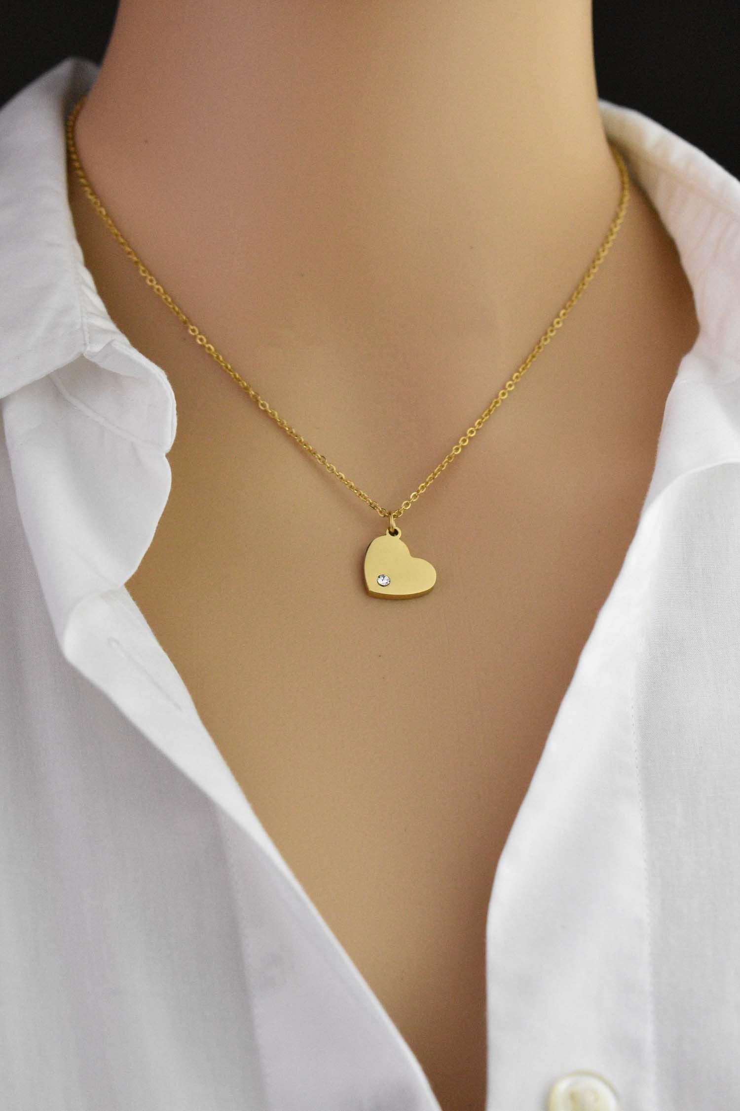 Heart Charm Necklace, Dainty Personalized Heart Pendant Necklace, Heart Initial Necklace, Asymmetrical Engraved heart - Anya Collection