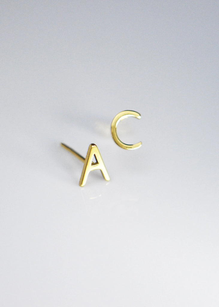 Gold Initial Stud Earrings, Initial Earrings, Name Letter Earrings, Monogram Earrings, Initial Alphabet Earrings,Personalized Earrings - earrings - Anya Collection