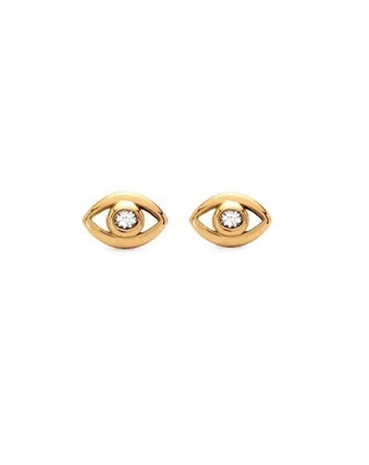 Cubic Zirconia Evil Eye Studs,  Gold Evil Eye CZ Earrings, Tiny Studs, Small Hamsa Stud Earrings, Evil Eye Jewelry, Eye-shaped stud gift - Anya Collection