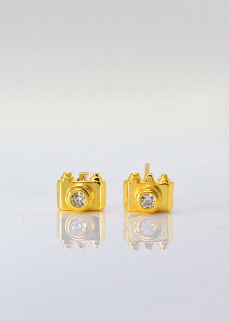 Camera Earrings, Gold Camera, Silver Camera, photographer gift, CZ Camera earrings, Gift for her, Camera Studs, Camera Jewelry - earrings - Anya Collection