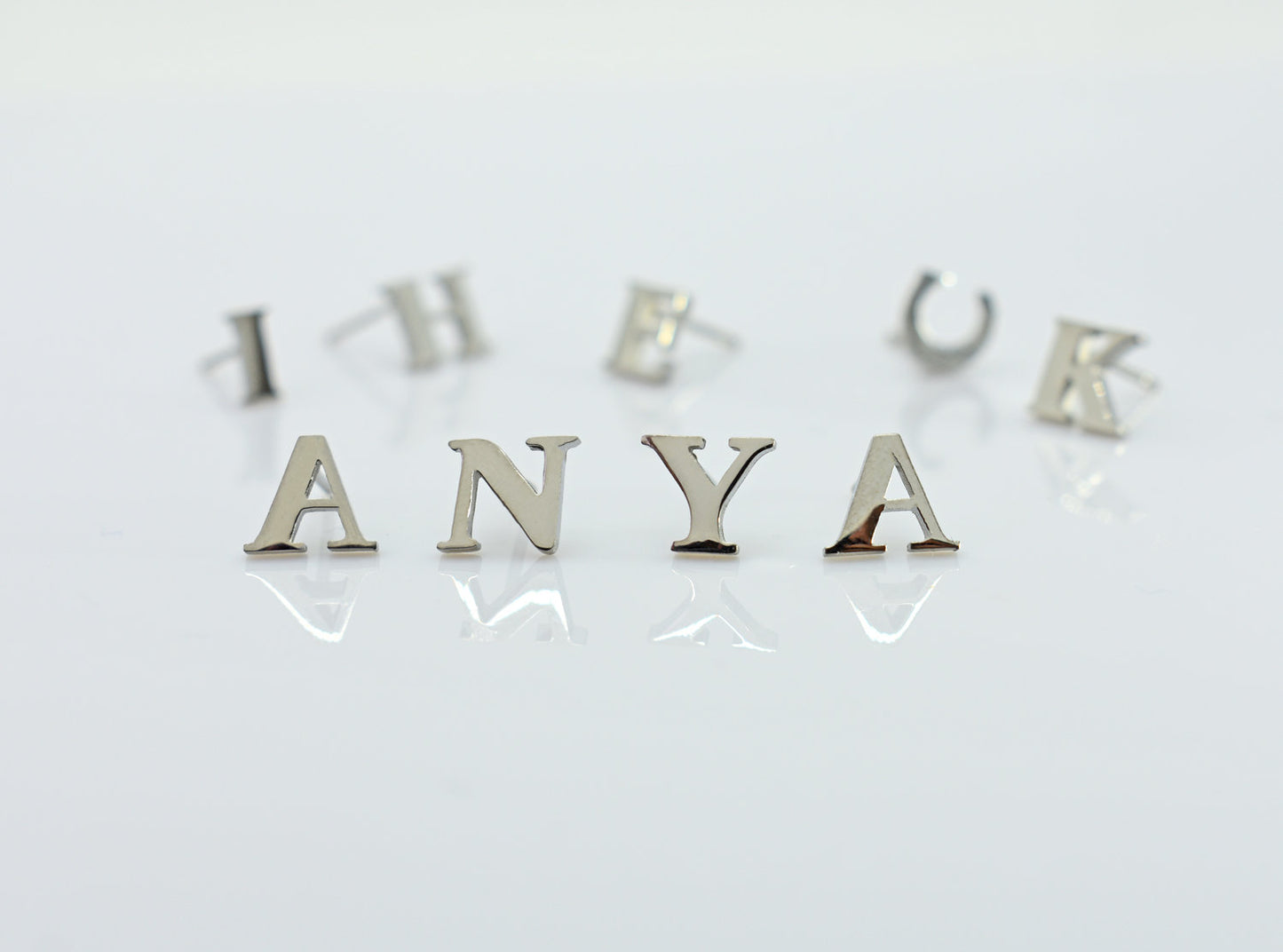 Silver Initial Earrings, Alphabet Earring Post, Monogram Earrings, Monogram Earrings, Personalize earrings, Silver Stud letter Earrings - Anya Collection