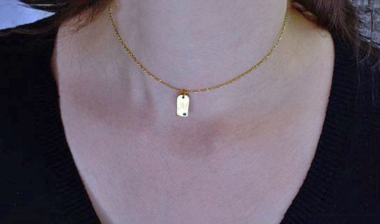 Tiny Dog Tag, Dog Tag Necklace, Silver Custom, Gold Dog Tag Charm, Birthstone Gold Dog Tag Pendant - Anya Collection