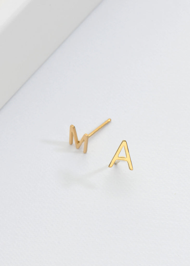 Gold Initial Stud Earrings, Initial Earrings, Name Letter Earrings, Monogram Earrings, Initial Alphabet Earrings,Personalized Earrings - earrings - Anya Collection