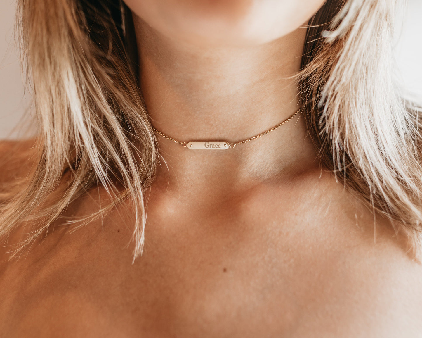 Initial Choker Necklace, Simple Choker, Custom Bar, Dainty Bar choker, Name Bar Necklace, Personalized Name Plate, Choker Bar Necklace - Anya Collection