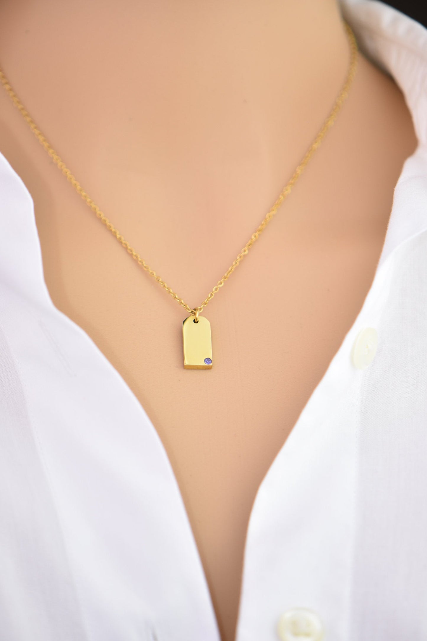 Tiny Dog Tag Necklace, Gold  Dog Tag, Dog Tag Necklace, Silver Custom, Gold Dog Tag Charm, Birthstone Gold Dog Tag Pendant - Anya Collection