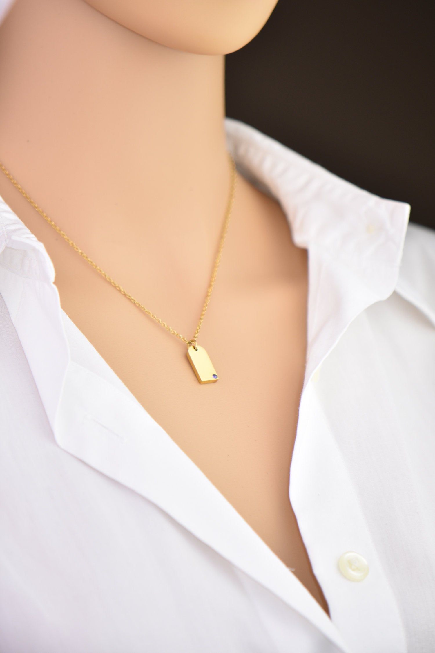 Tiny  Dog Tag Necklace, Gold Dog Tag, Dog Tag Necklace, Silver Custom, Gold Dog Tag Charm, Birthstone Gold Dog Tag Pendant - Anya Collection