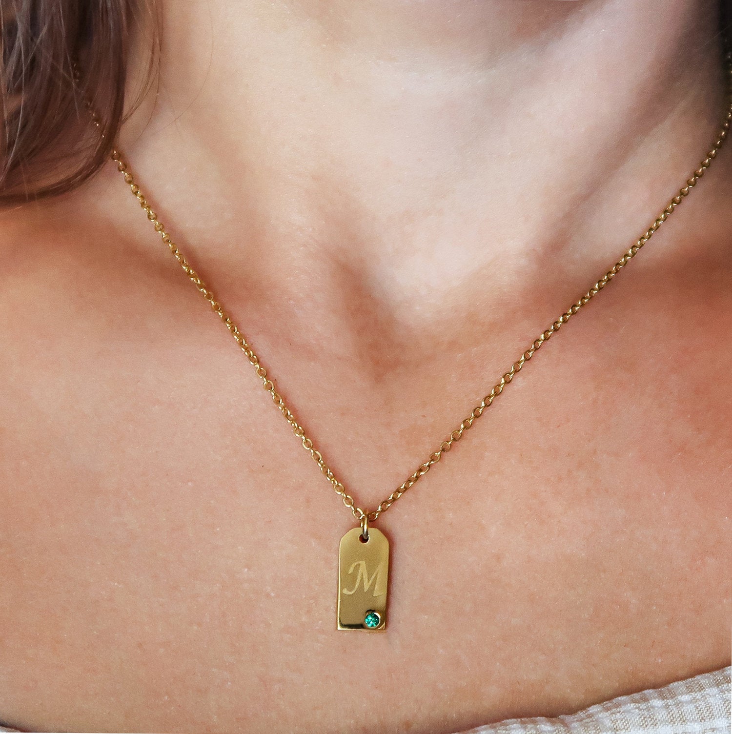 Tiny Dog Tag Necklace, Gold  Dog Tag, Dog Tag Necklace, Silver Custom, Gold Dog Tag Charm, Birthstone Gold Dog Tag Pendant - Anya Collection