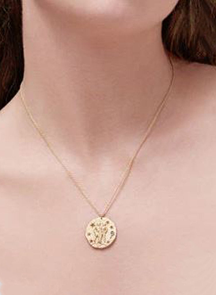 Gold Zodiac Coin Necklace  | Astrology Sign | Birthday Jewelry Gift |Horoscope Necklace | Celestial Jewelry -  - Anya Collection