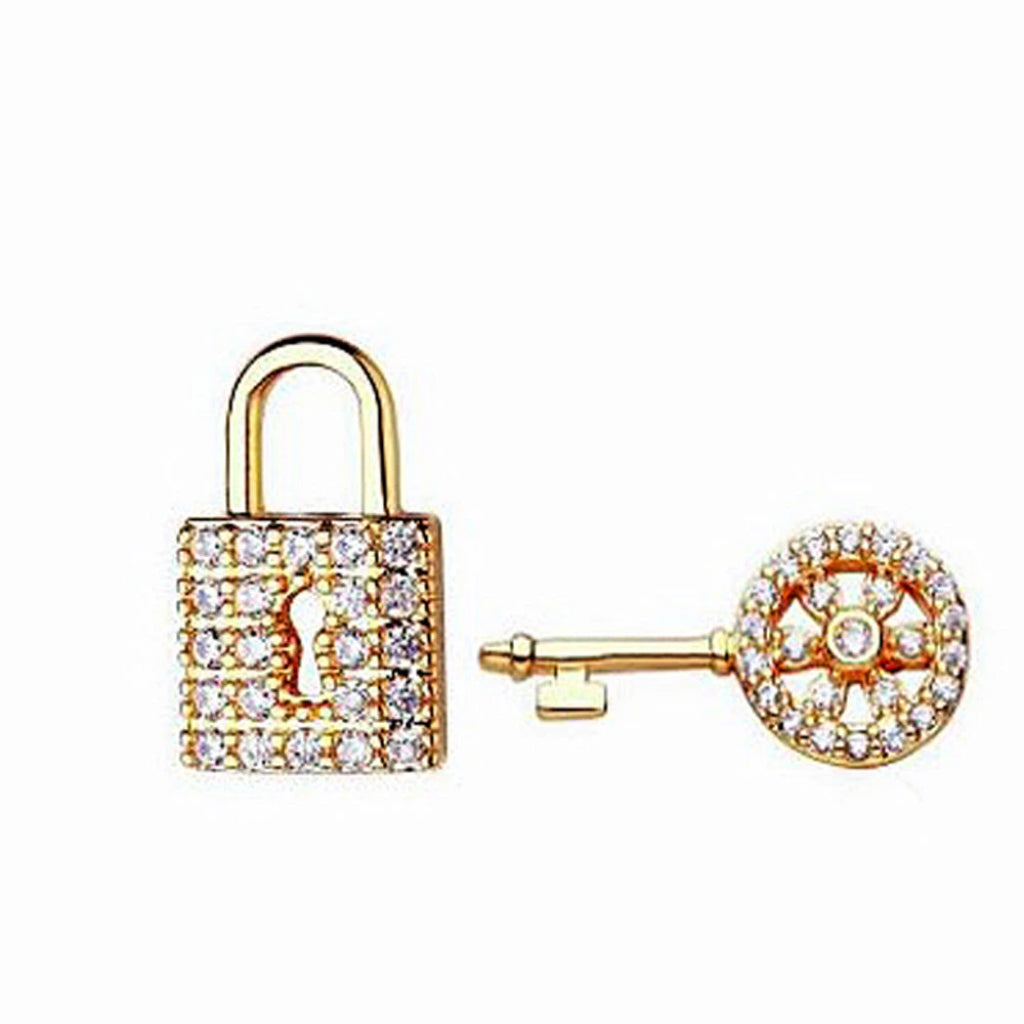 Padlock and Key Earrings, CZ lock earrings, key Earrings, CZ Pave Earrings, Lock and Key - earrings - Anya Collection