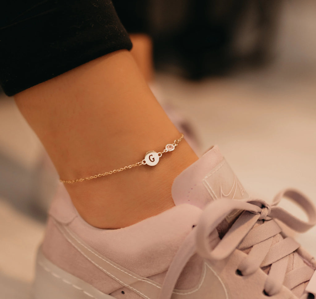 Custom Initial and Birthstone Anklet