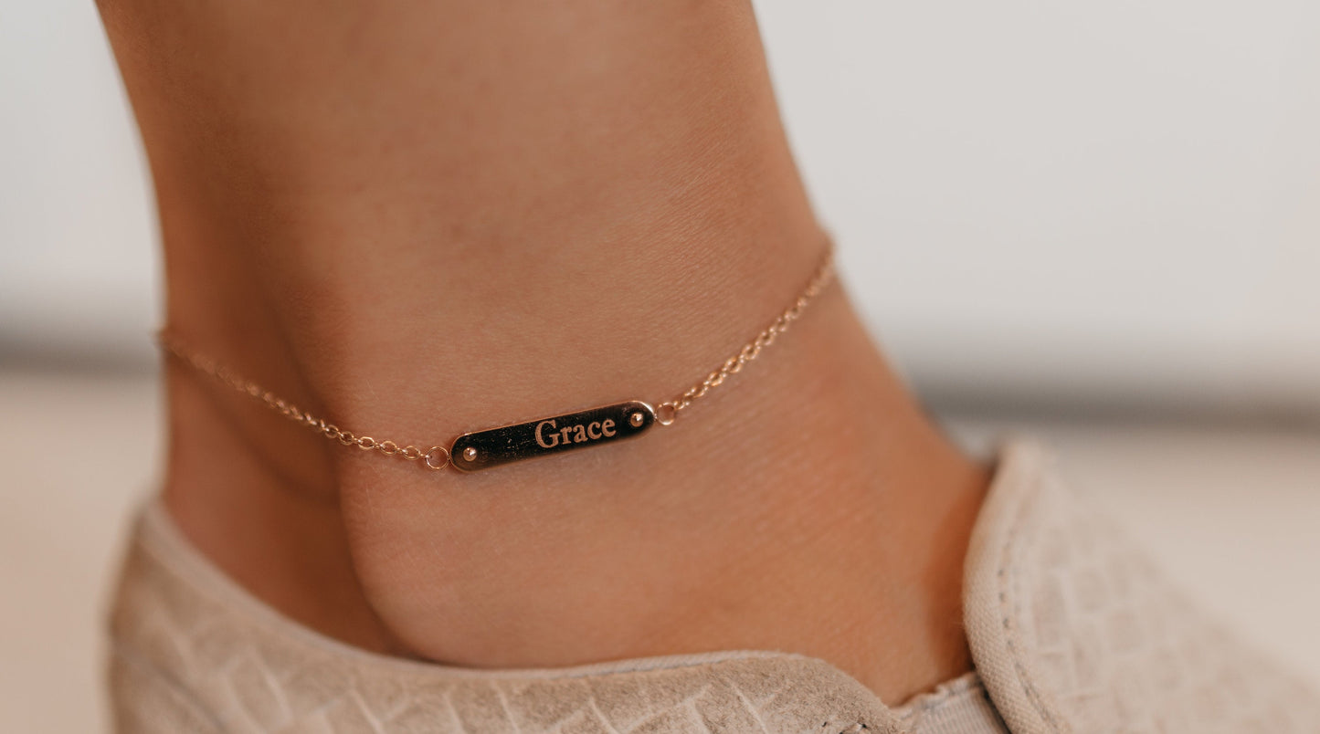 Bar Anklet, Initial Anklet, Name Anklet, Date Anklet, Custom Anklet, Gold Anklet, Dainty Anklet, Silver Anklet, Personalized Anklet - Anya Collection