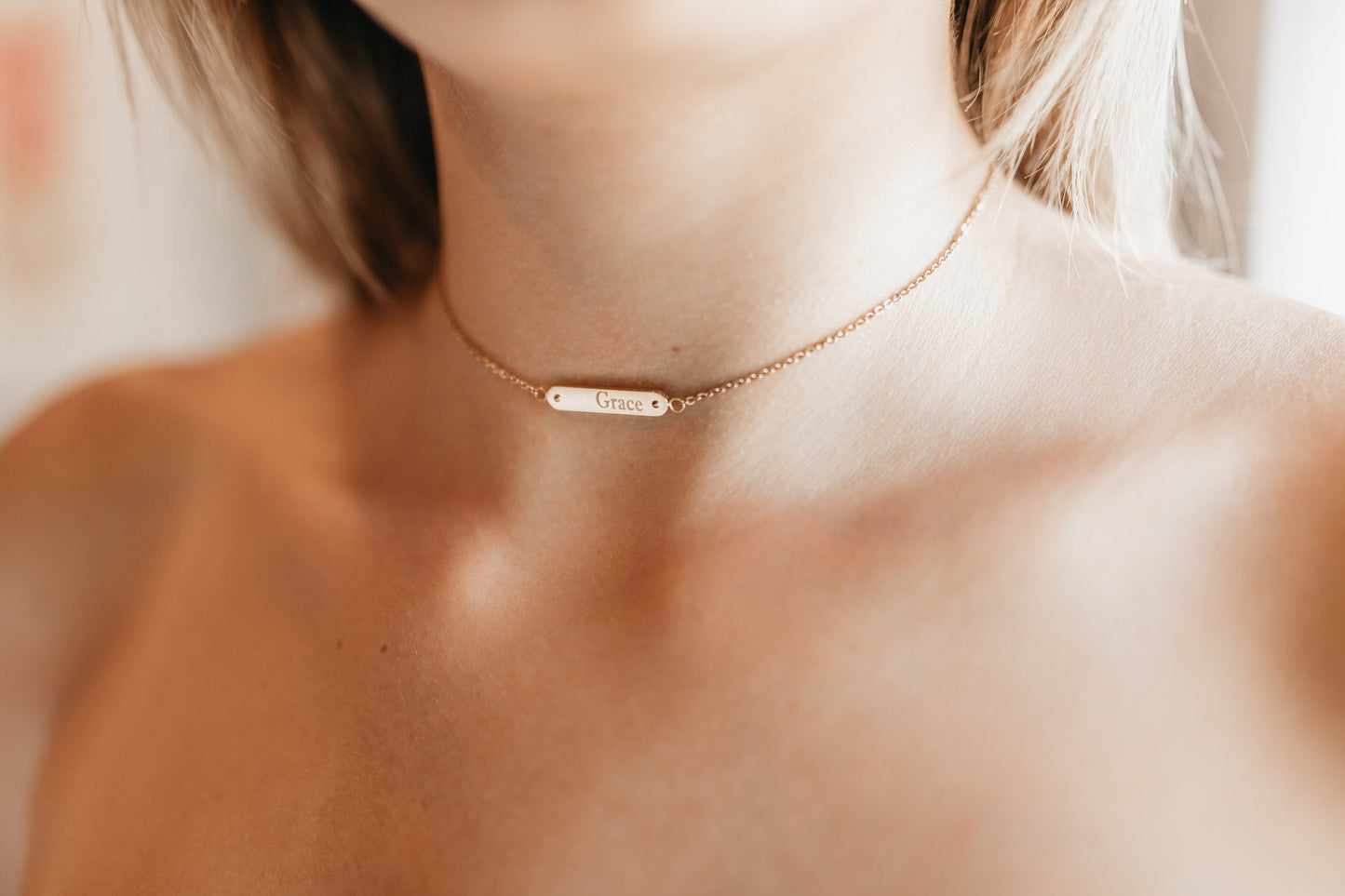 Initial Choker Necklace, Simple Choker, Custom Bar, Dainty Bar choker, Name Bar Necklace, Personalized Name Plate, Choker Bar Necklace - Anya Collection