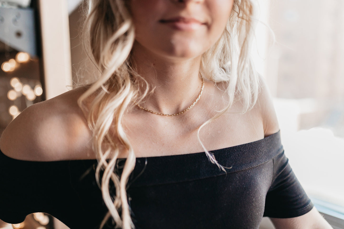 Gold Small Long Box Chain Necklace, Gold Rectangle Link Finished Chain, BOX chain choker necklace, Dainty Open Box Chain Necklace - Anya Collection
