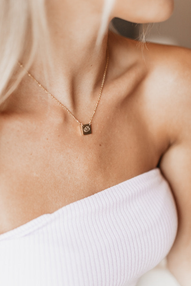 Dainty Diamond Initial Plate Necklace – RW Fine Jewelry