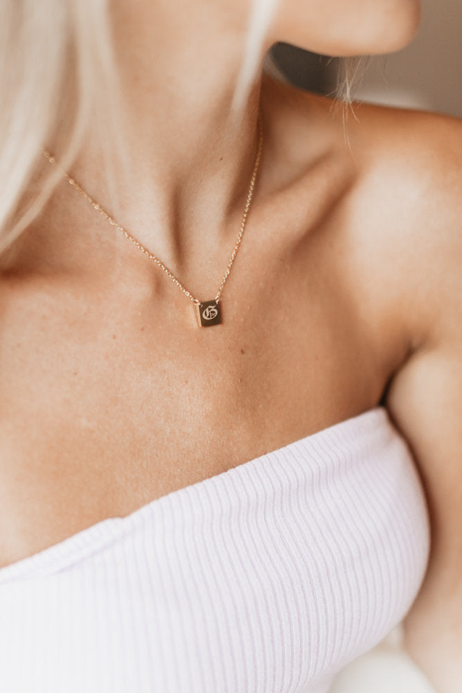 Gold Square Initial Necklace, Square Initial Necklace Gold Dainty Initial Necklace, Custom Letter Necklace, Layering Necklace - Anya Collection