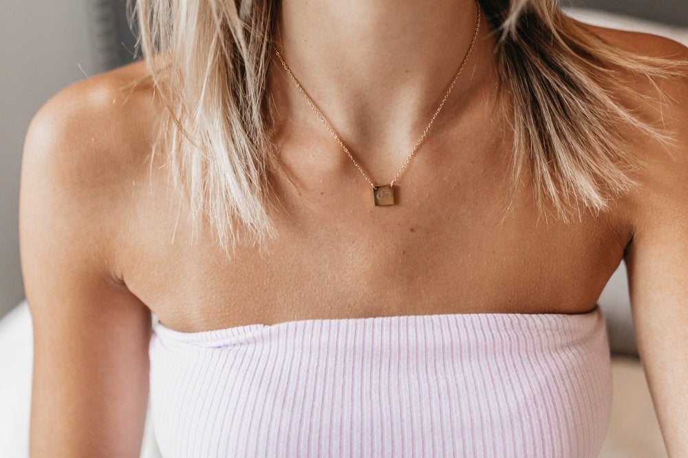 Gold Square Initial Necklace, Square Initial Necklace Gold Dainty Initial Necklace, Custom Letter Necklace, Layering Necklace - Anya Collection