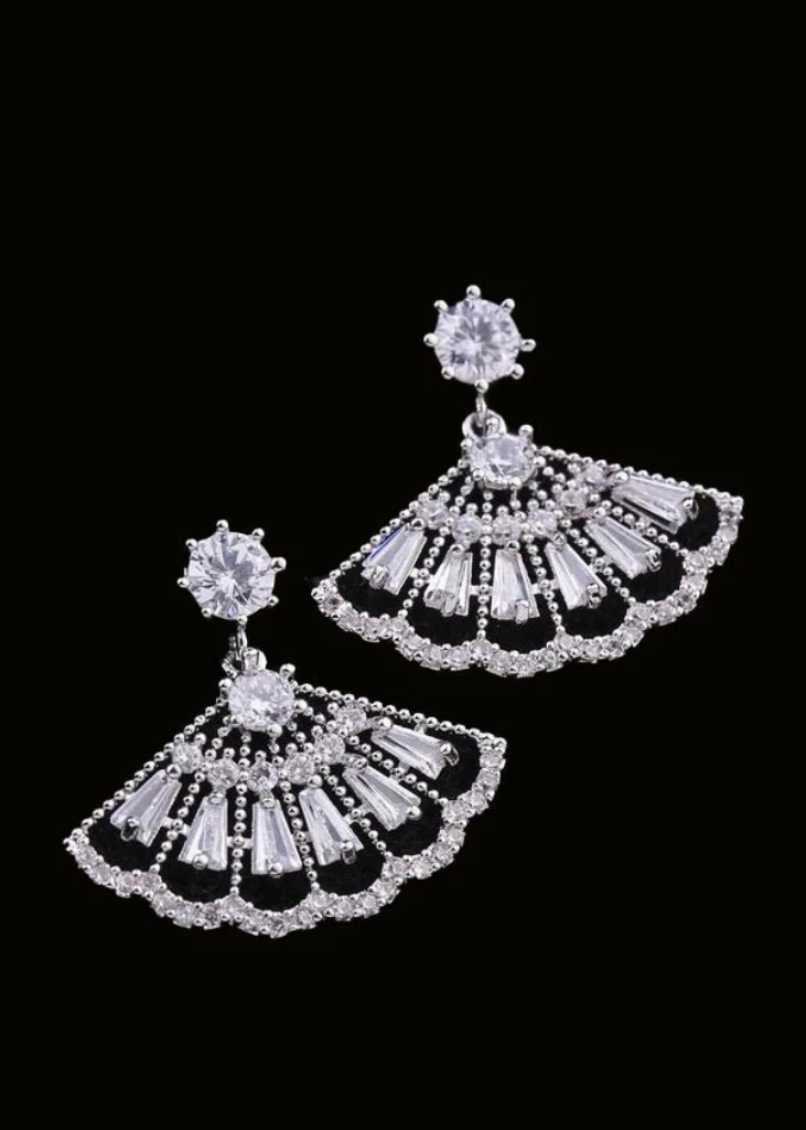 Marquise Crystal Wedding Earrings, Art Deco, Diamond Fan Dangles