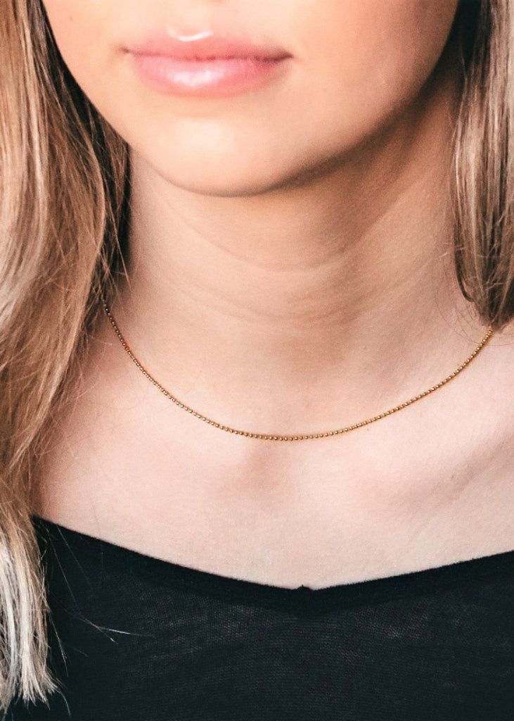 1.2 mm Gold Filled Ball Chain Necklace, Tiny Gold Beaded Necklace, minimalist layering Necklace, Gold Bead Choker, Small Ball Chain Necklace - Necklace - Anya Collection