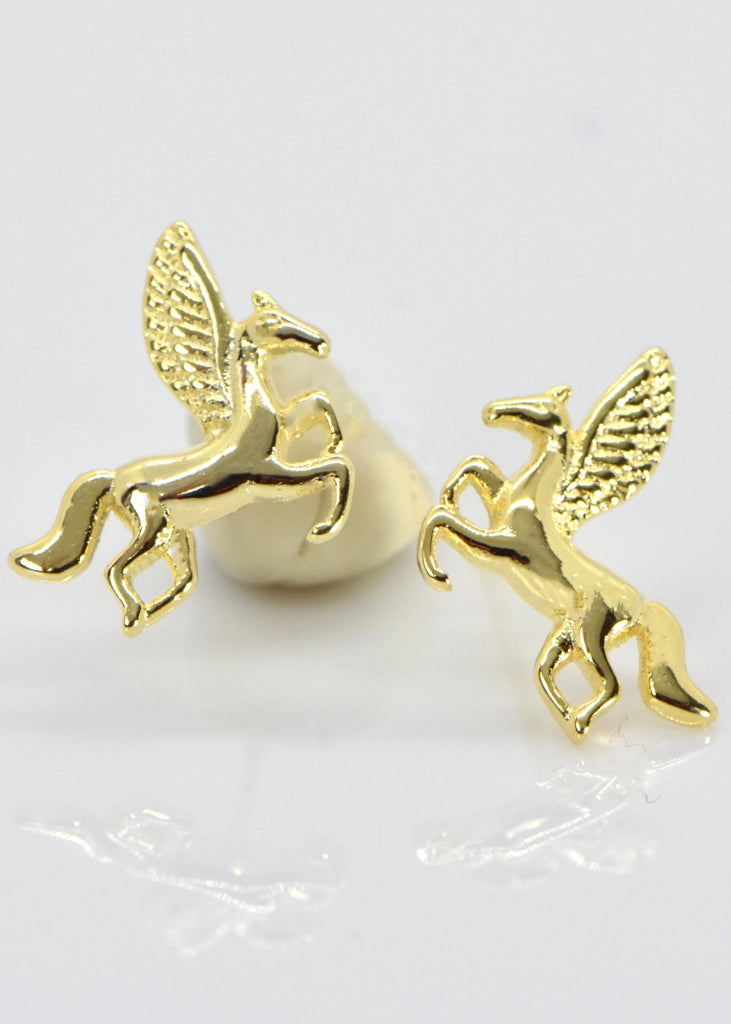 Pegasus Earrings, Gold Tiny Studs, Kids earrings, Birthday Gift, Children's Girl's Jewelry, Children Earring, Winged Horse, Tiny Mini Animal - earrings - Anya Collection