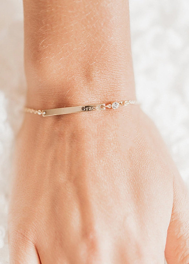 Extra Dainty Personalized bar bracelet, Delicate Bar Bracelet, Personalized Gold Bar Bracelet, Simple Tiny Narrow, Diamond Name bracelet -  - Anya Collection