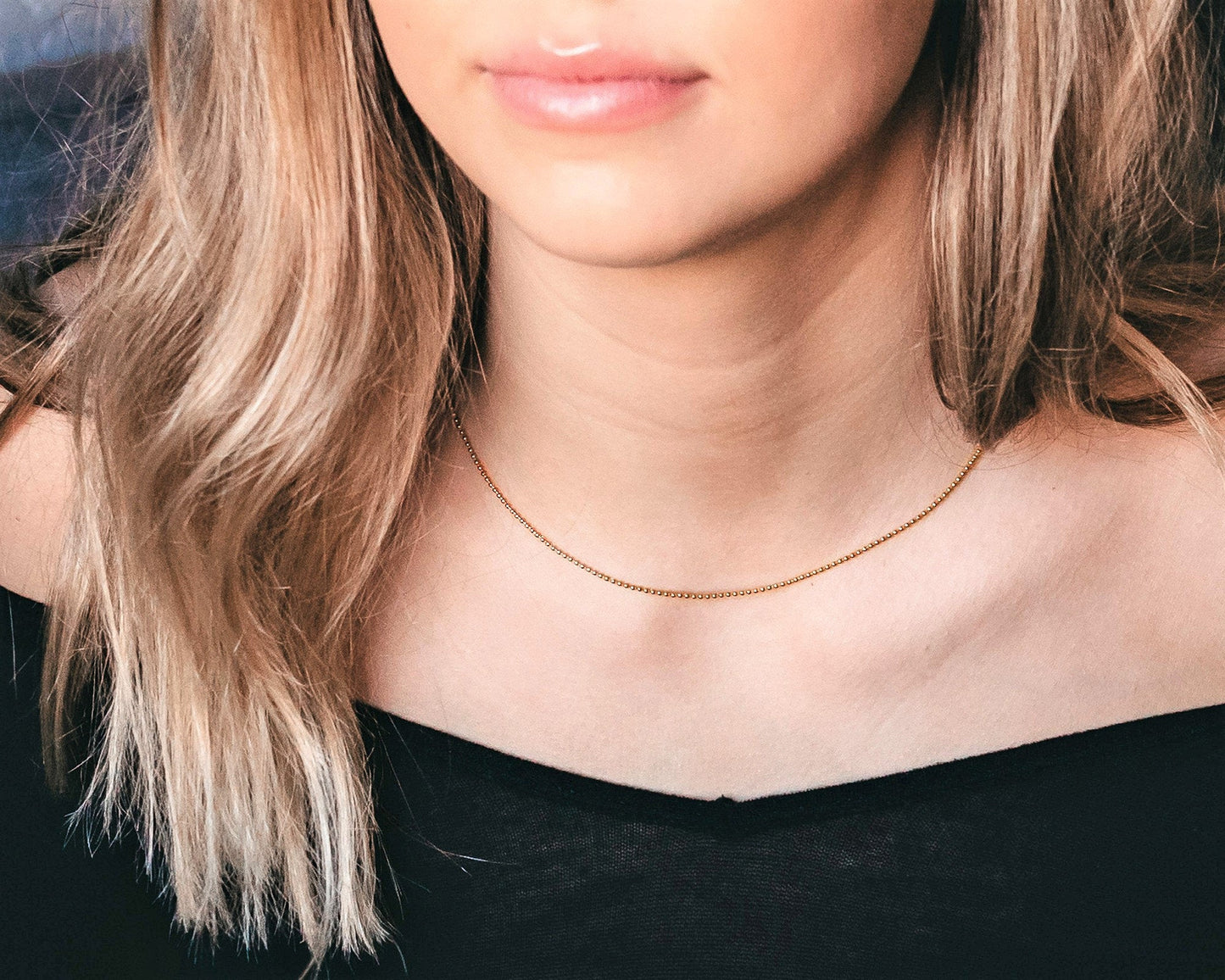 Dainty Gold Bead Chain Necklace, Gold Fill Ball Necklace, Gold Beaded Choker, Small Gold Beads Necklace, Small Gold Bead Layering Necklace - Anya Collection