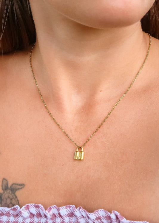 Lock necklace, padlock necklace, gold necklace, mini padlock necklace -  - Anya Collection