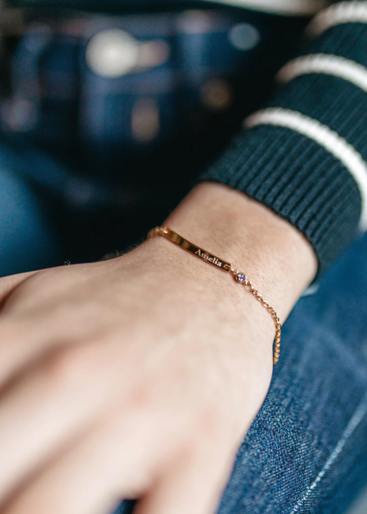 Extra Dainty Personalized bar bracelet, Delicate Bar Bracelet, Personalized Gold Bar Bracelet, Simple Tiny Narrow, Diamond Name bracelet -  - Anya Collection