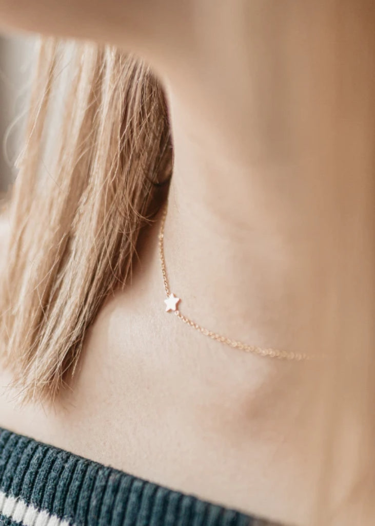 Sideways Star Necklace, Floating Star, Simple Star Outline Necklace, Dainty Star Minimal Necklace, Gold Star, Geometric, Itty Bitty Star - Necklace - Anya Collection