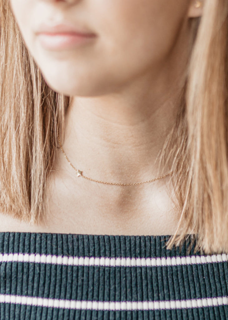 Sideways Star Necklace, Floating Star, Simple Star Outline Necklace, Dainty Star Minimal Necklace, Gold Star, Geometric, Itty Bitty Star - Necklace - Anya Collection