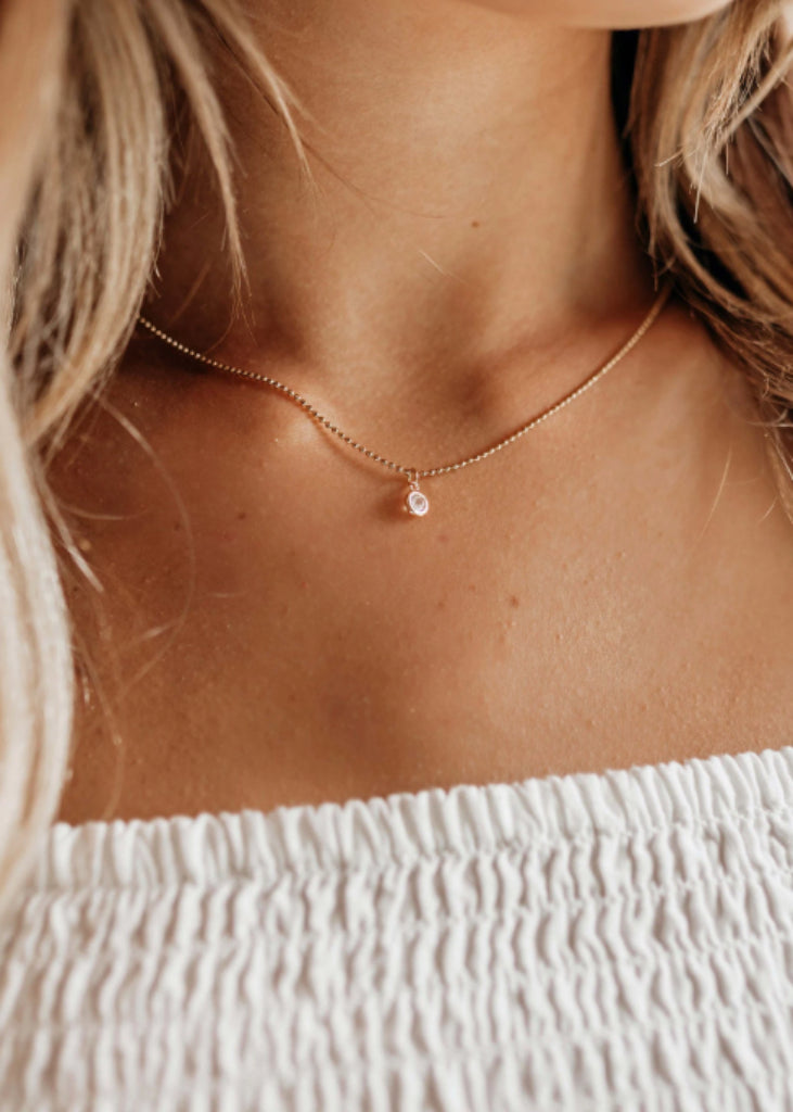 Diamond choker, Dainty Gold Bead Necklace, Delicate CZ Necklace, Tiny Diamond Pendant, Bridesmaid Necklace, Wedding Necklace - Necklace - Anya Collection