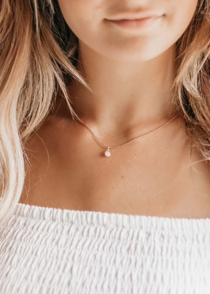 Diamond choker, Dainty Gold Bead Necklace, Delicate CZ Necklace, Tiny Diamond Pendant, Bridesmaid Necklace, Wedding Necklace - Necklace - Anya Collection