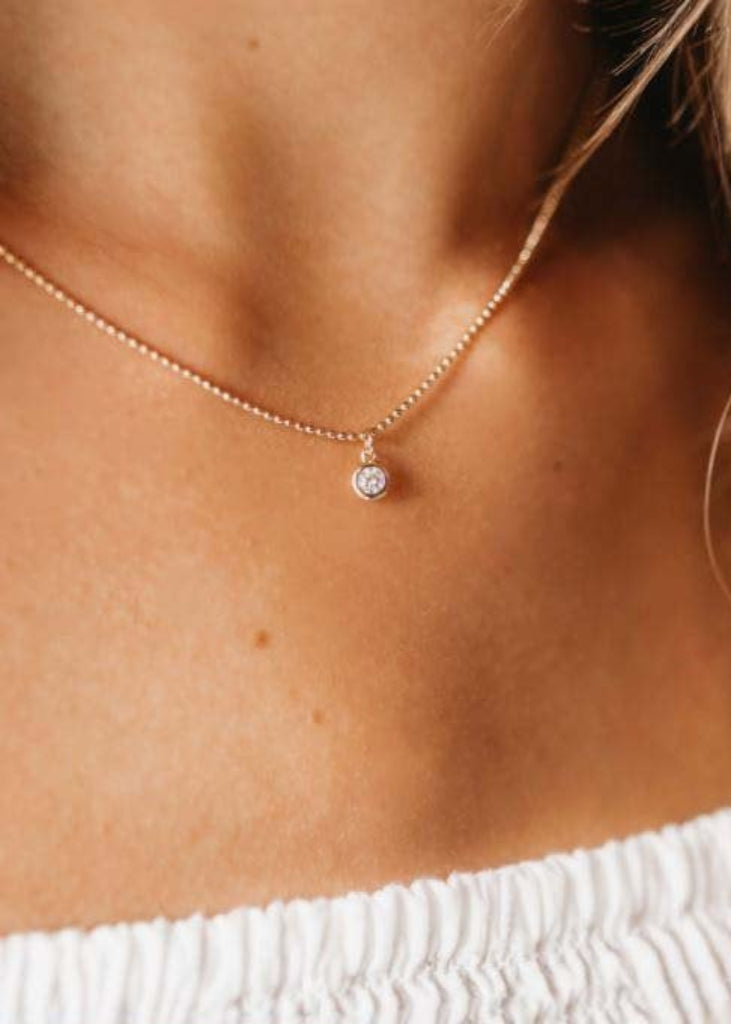 Diamond choker, Dainty Gold Bead Necklace, Delicate CZ Necklace, Tiny Diamond Pendant, Bridesmaid Necklace, Wedding Necklace - Necklace - Anya Collection
