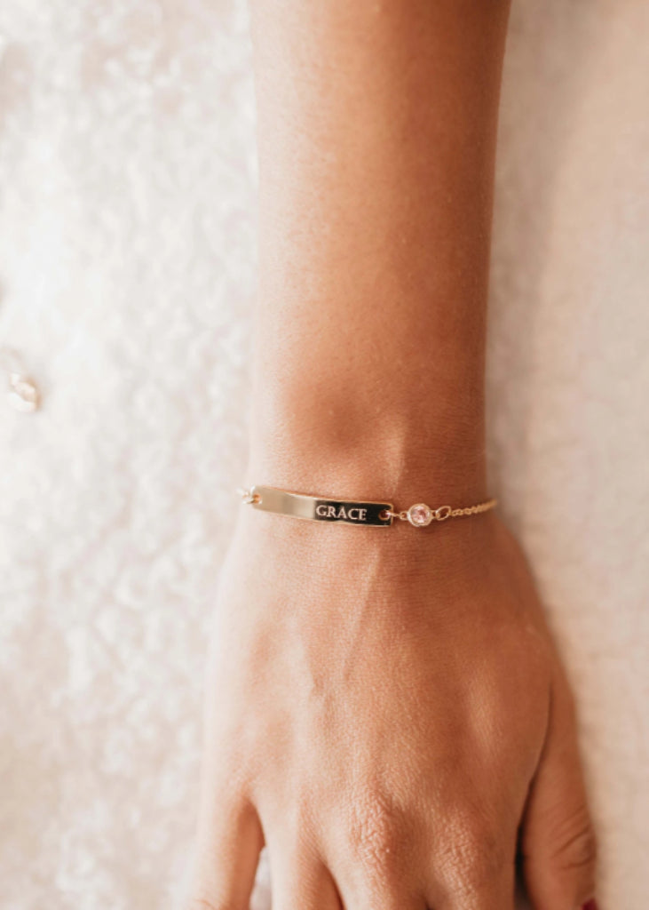 Gold bar bracelet personalized / Personalized birthstone bracelet / Personalized jewelry for mom/ Diamond Name bracelet / Silver Bracelet -  - Anya Collection