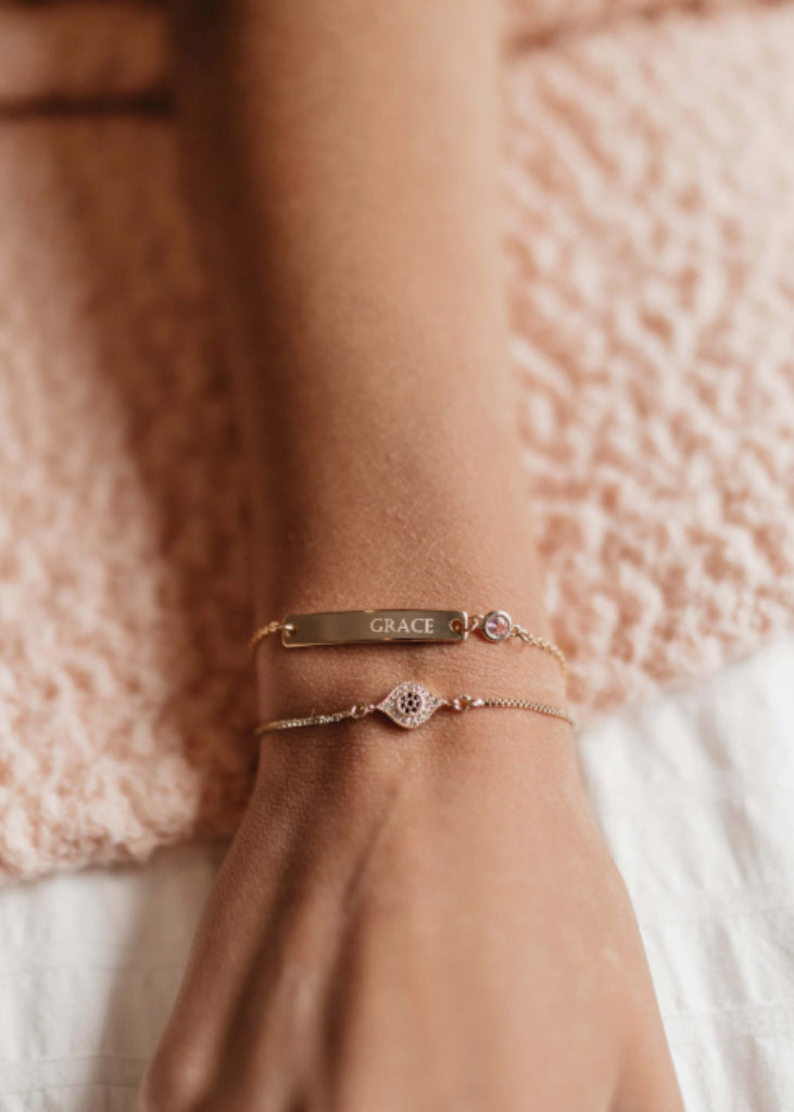Gold bar bracelet personalized / Personalized birthstone bracelet / Personalized jewelry for mom/ Diamond Name bracelet / Silver Bracelet -  - Anya Collection