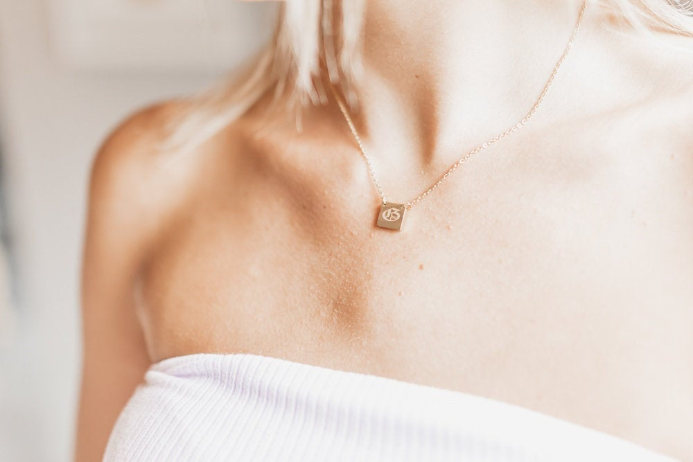 Gold Square Initial Necklace, Square Initial Necklace Gold Dainty Initial Necklace, Custom Letter Necklace, Layering Necklace - Anya Collection