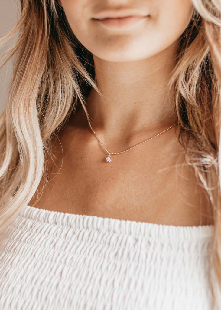 Diamond choker, Dainty Gold Bead Necklace, Delicate CZ Necklace, Tiny Diamond Pendant, Bridesmaid Necklace, Wedding Necklace - Necklace - Anya Collection