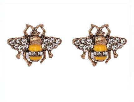 Anya Collection Bee Stud Earrings, Honey Bee Earrings, Insect Jewelry ,Statement Earrings , Enamel Earrings, Bee Jewelry, Antique Gold Bronze Earrings