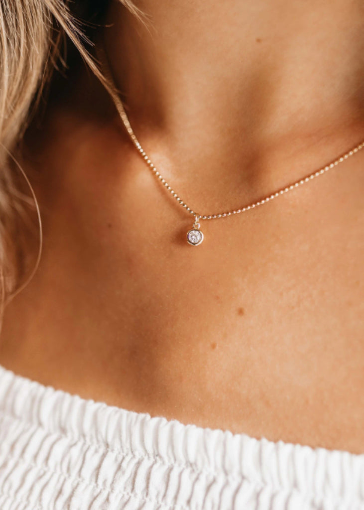 Diamond choker, Dainty Gold Bead Necklace, Delicate CZ Necklace, Tiny Diamond Pendant, Bridesmaid Necklace, Wedding Necklace - Necklace - Anya Collection