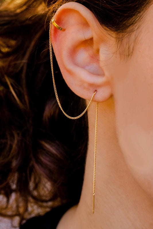 Ear Cuff Chain Earrings • Long Chain Threader Earring • Chain Dangle • Threader with Ear Cuff • Threader Earrings • Ear cuff with Chain - Anya Collection