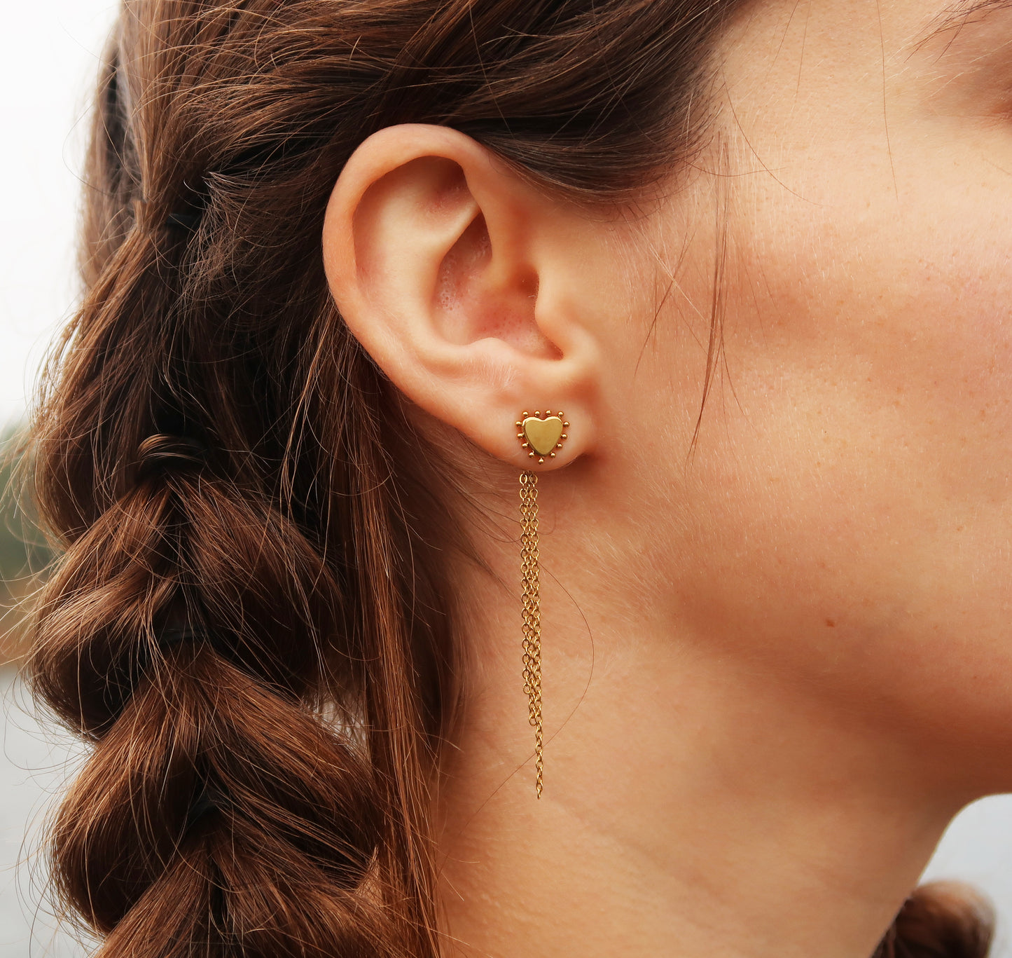 Heart stud earrings, Heart threader Earrings - Anya Collection