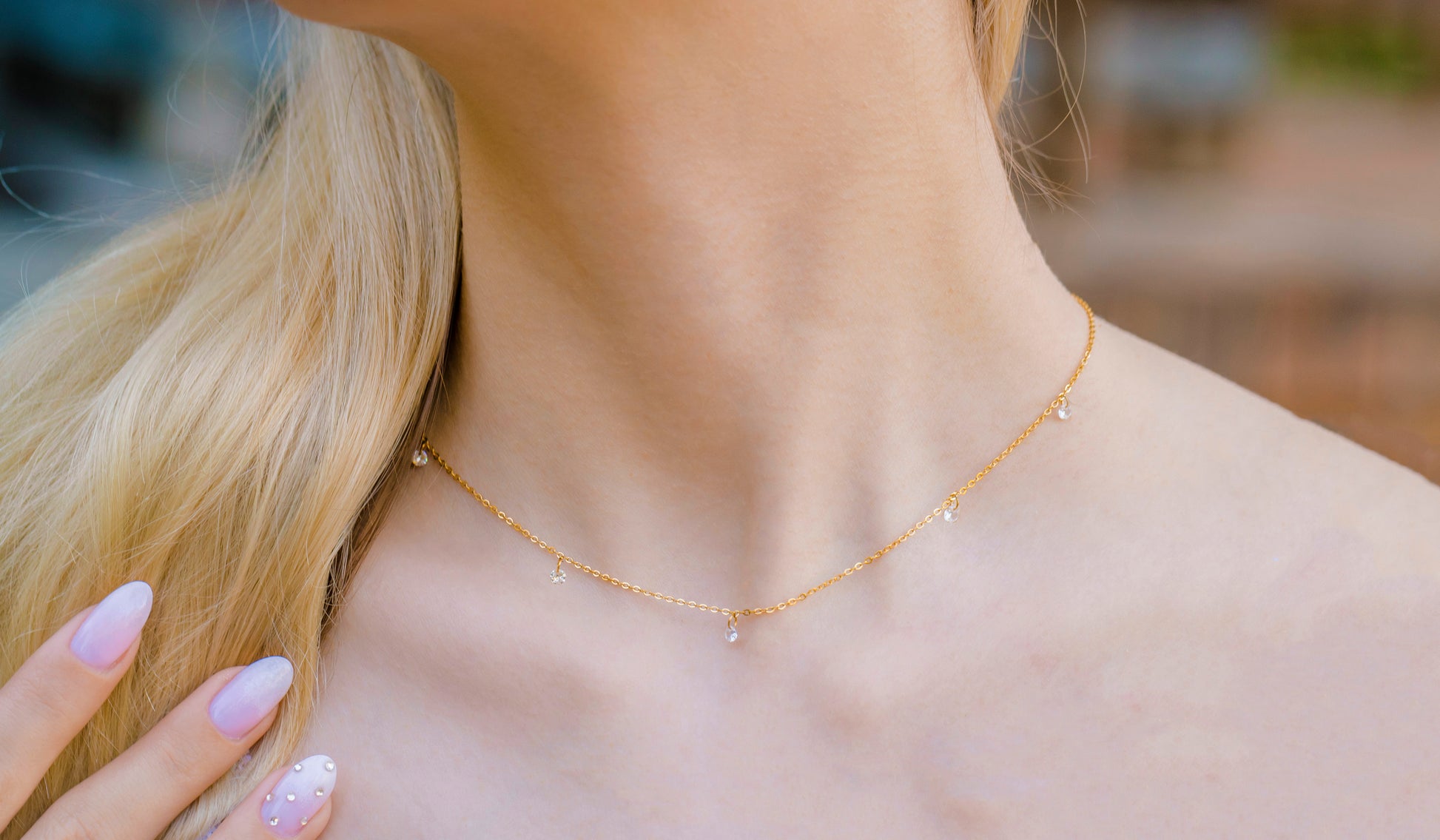 Diamond Station Necklace • Dainty Diamond Necklace • Tiny CZ Solitaire Necklace • Tiny Diamond Choker - Anya Collection